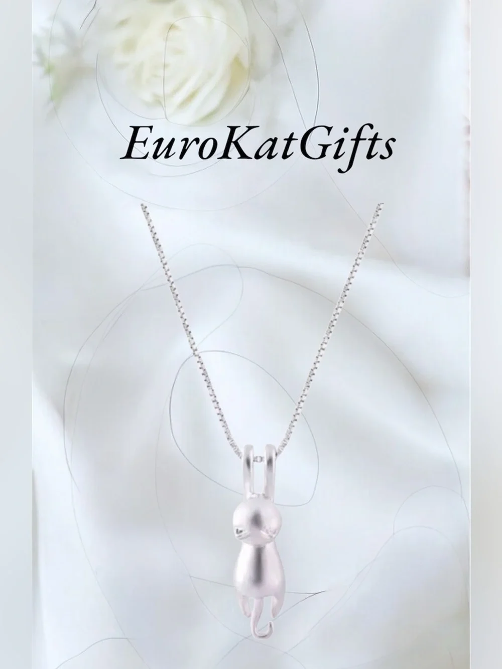 Silver Cat Pendant Necklace Pet Cat Jewelry.925 NEW NWT